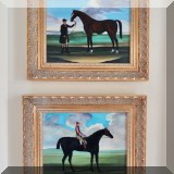 A08. Pair of small oil on canvas equestrian paintings. Signed Borden. 11”h x 13.5” - $225 for the pair 